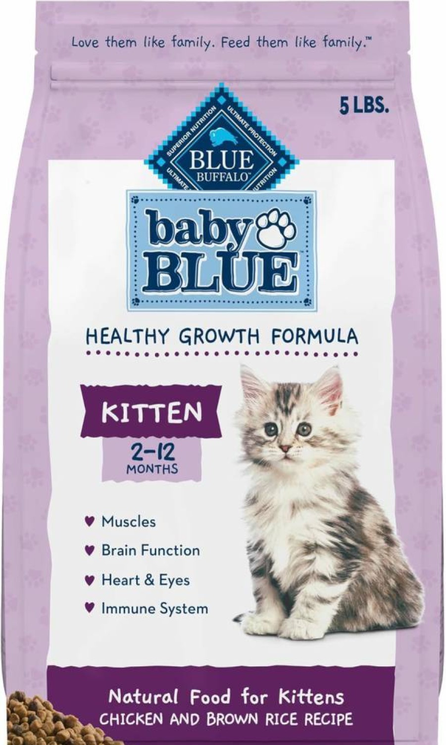 Blue Buffalo Healthy Growth Kitten Food - Natural Dry Cat Food with DHA, Chicken & Brown Rice Recipe, 5lb Bag for Optimal Kitten Development
