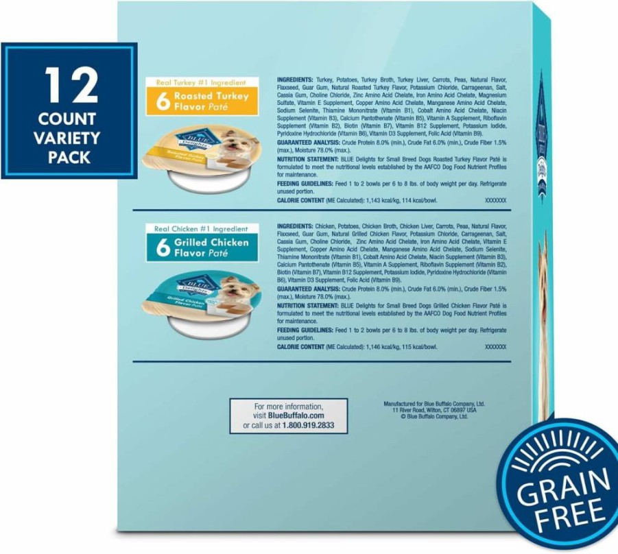 Blue Buffalo Delights Natural Small Breed Wet Dog Food Variety Pack - Filet Mignon & Porterhouse Pate, 3.5-Oz Cups (12 Count, 6 Each)