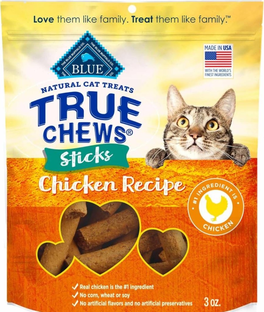 Blue Buffalo True Chews Natural Cat Treats - Chicken Recipe, Meaty & Savory US-Made 3oz Bag for Healthy Cats