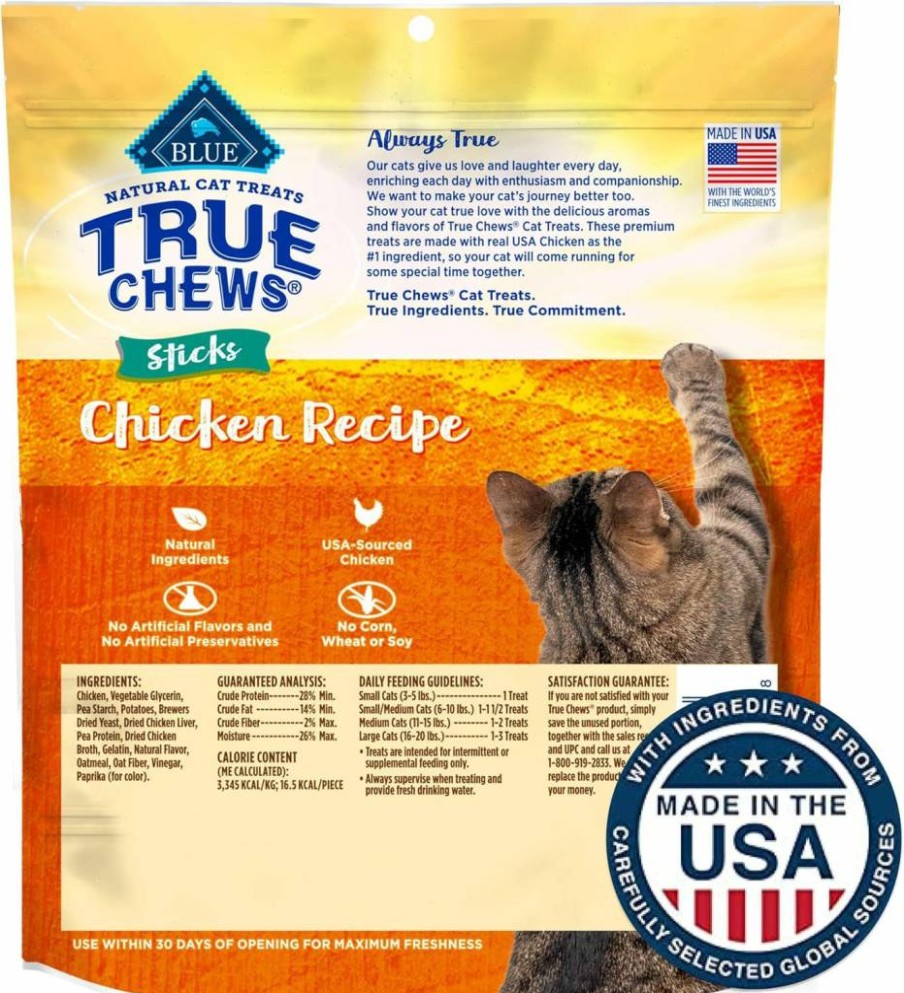 Blue Buffalo True Chews Natural Cat Treats - Chicken Recipe, Meaty & Savory US-Made 3oz Bag for Healthy Cats