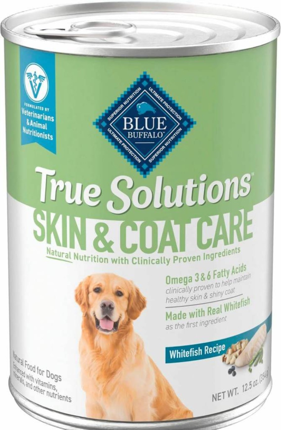Blue Buffalo True Solutions Natural Skin & Coat Care Wet Dog Food for Adults, Whitefish Recipe, Grain-Free, 12.5-Oz Cans (12-Pack)