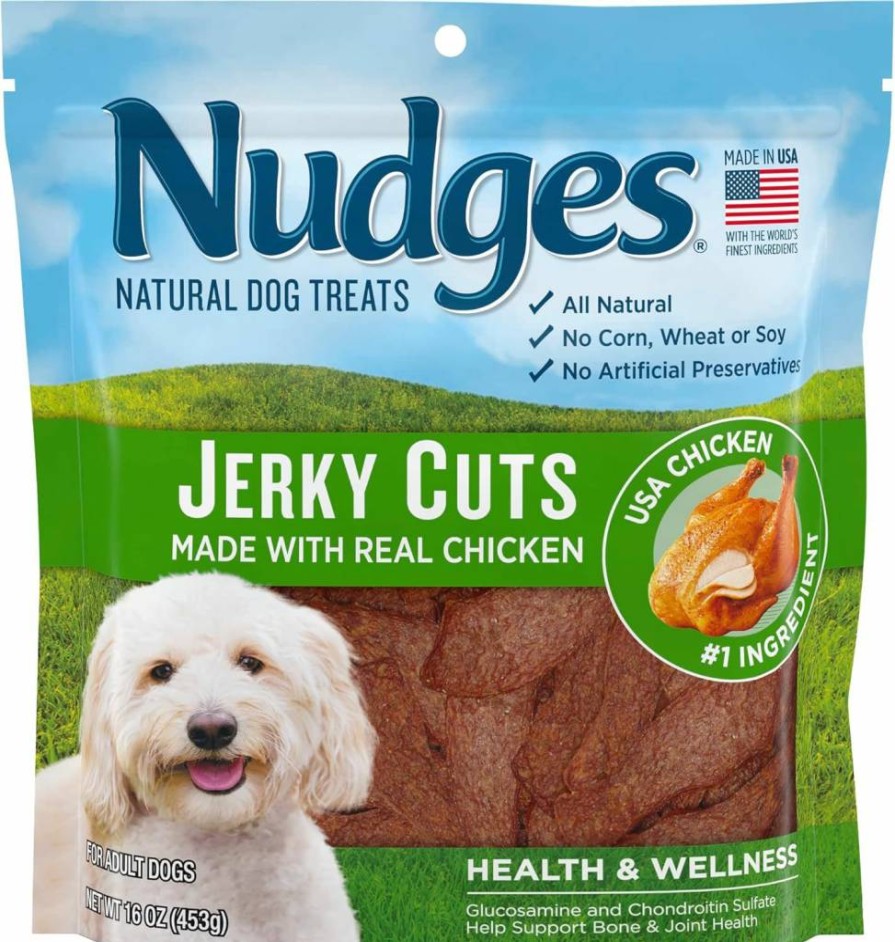 Blue Buffalo Nudges Natural Jerky Cuts Dog Treats - Chicken & Duck Flavor, 16oz USA-Made Grain-Free Snacks for Dogs