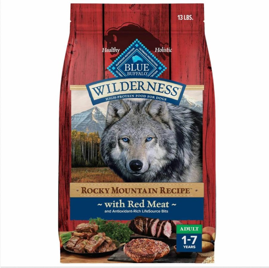 Blue Buffalo Wilderness High-Protein Adult Dog Food with Red Meat & Grains, Rocky Mountain Recipe Dry Kibble, 13lb Bag