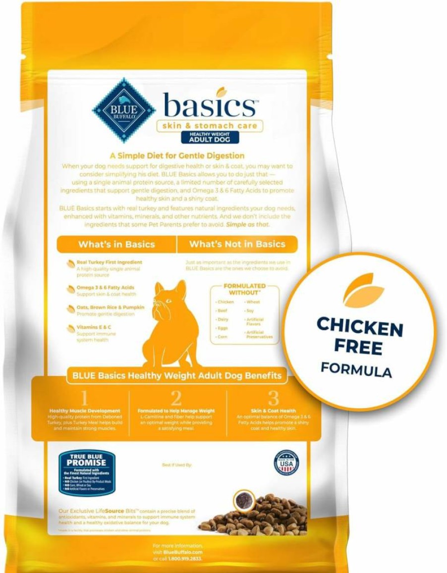 Blue Buffalo Basics Natural Adult Dry Dog Food for Skin & Stomach Care, Healthy Weight Formula with Turkey & Potato, 24lb Bag