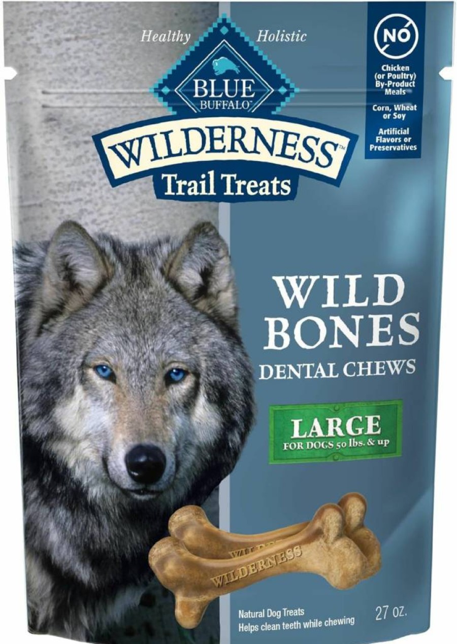 Blue Buffalo Wilderness Wild Bones Large Grain-Free Dental Dog Chews, Natural Ingredients for Large Dogs, 10-Oz Bag