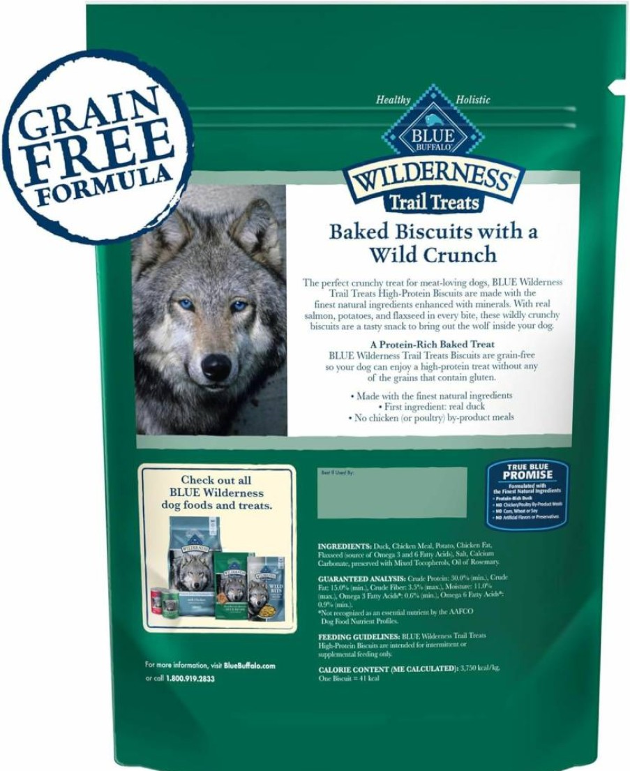 Blue Buffalo Wilderness High Protein Grain-Free Duck Recipe Dog Treats, Crunchy Biscuit Snacks for Dogs, 10oz Bag