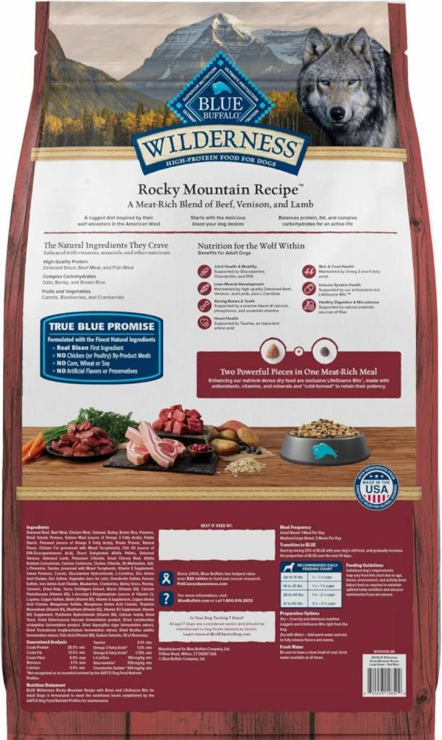 Blue Buffalo Wilderness High-Protein Large Breed Adult Dry Dog Food, Rocky Mountain Recipe with Red Meat & Wholesome Grains, 24-Lb Bag, Made in USA
