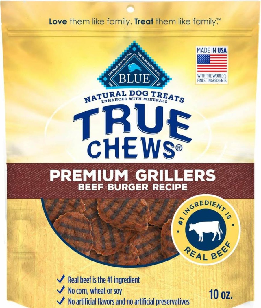 Blue Buffalo True Chews Natural Beef Burger Recipe Dog Treats, 10-Oz Bag, Made in USA