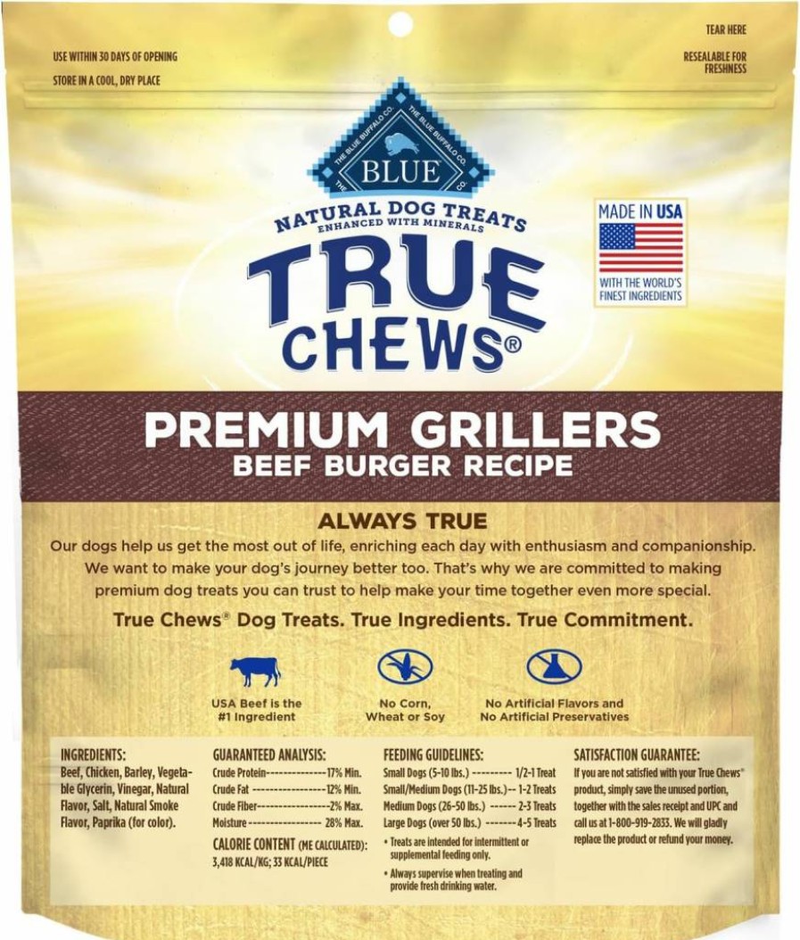 Blue Buffalo True Chews Natural Beef Burger Recipe Dog Treats, 10-Oz Bag, Made in USA