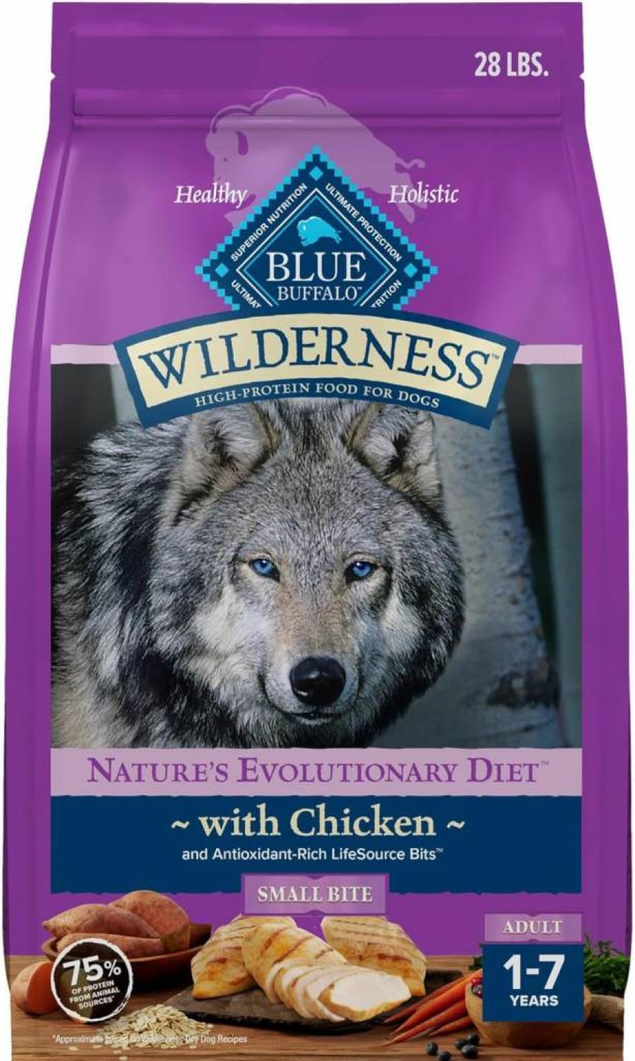 Blue Buffalo Wilderness High-Protein Chicken & Wholesome Grains Small-Bite Dry Dog Food for Adults - 28 lb Bag