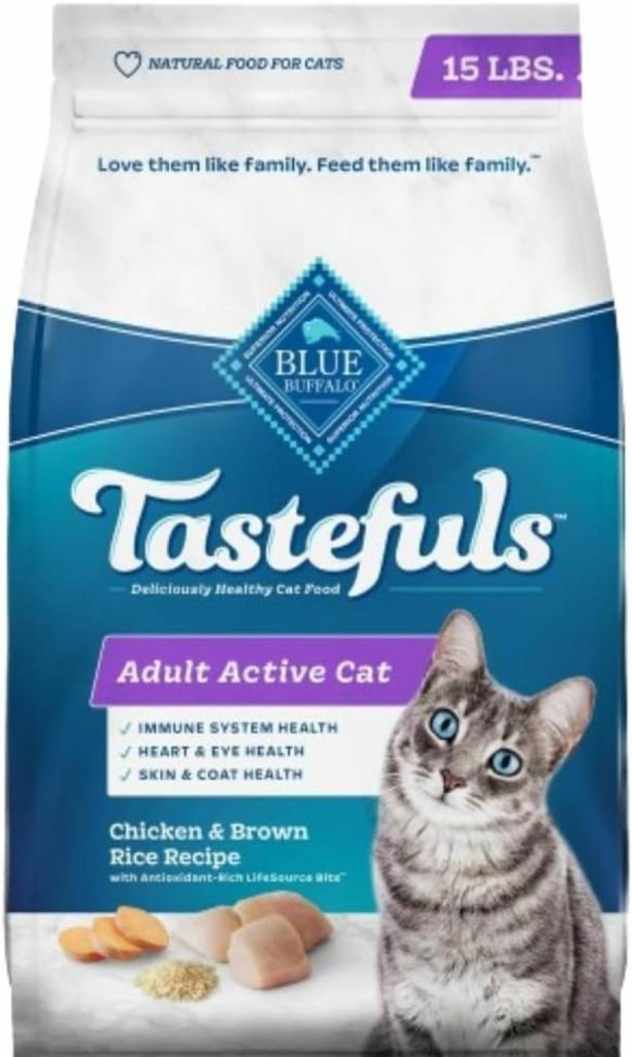 Blue Buffalo Tastefuls Natural Adult Dry Cat Food, Chicken & Brown Rice Recipe, 7 lb Bag - High Protein for Active Cats
