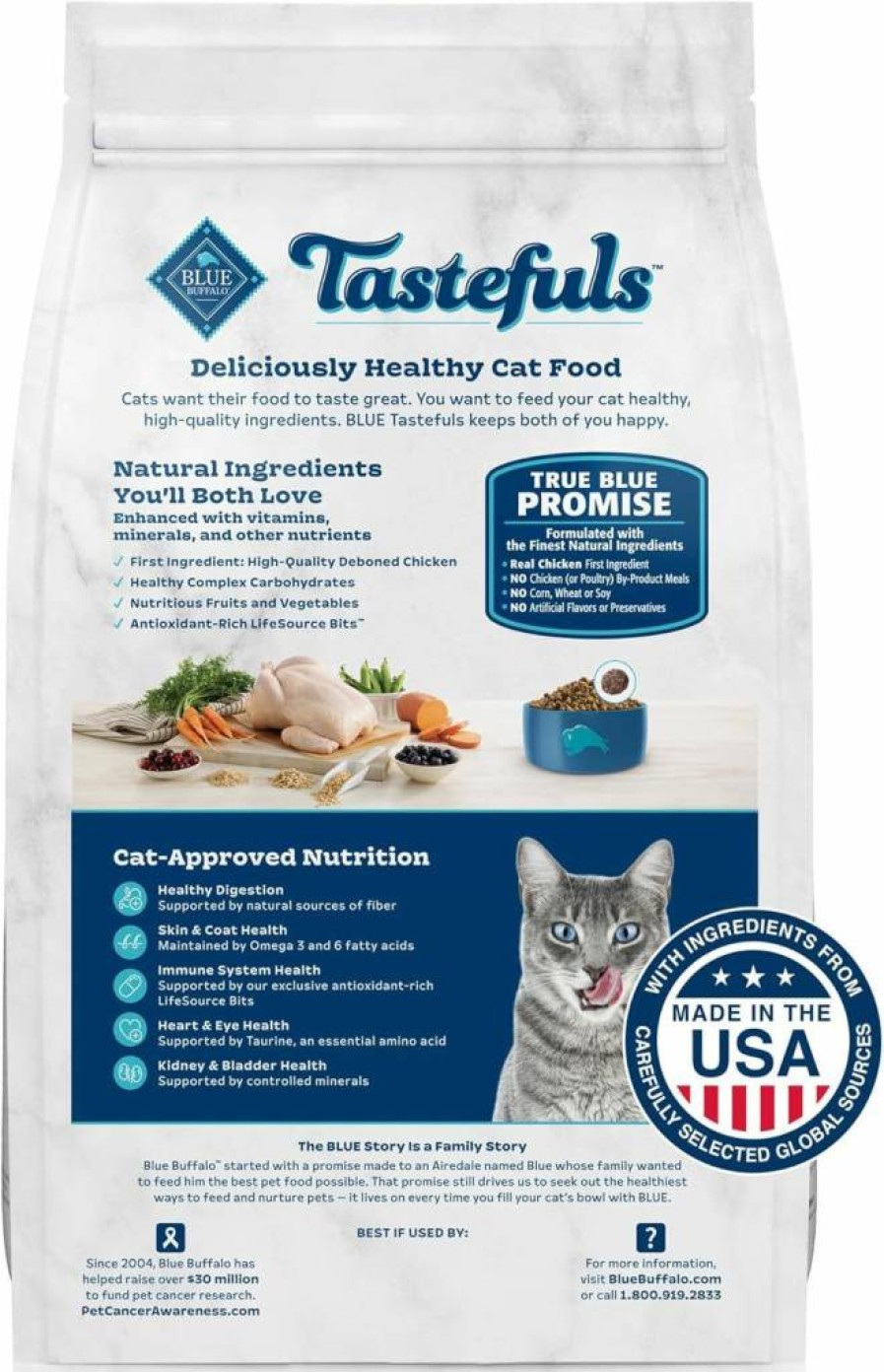 Blue Buffalo Tastefuls Natural Adult Dry Cat Food, Chicken & Brown Rice Recipe, 7 lb Bag - High Protein for Active Cats