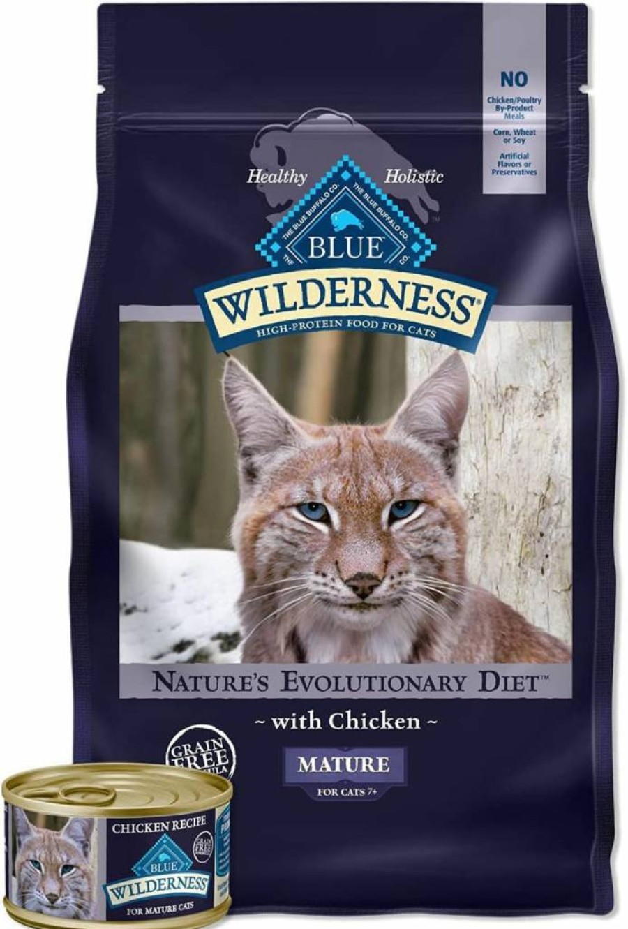 Blue Buffalo Wilderness High Protein Grain Free Cat Food Bundle - Chicken Recipe (5 lb Dry Bag + 24 Pack 3 oz Cans) for Mature Cats