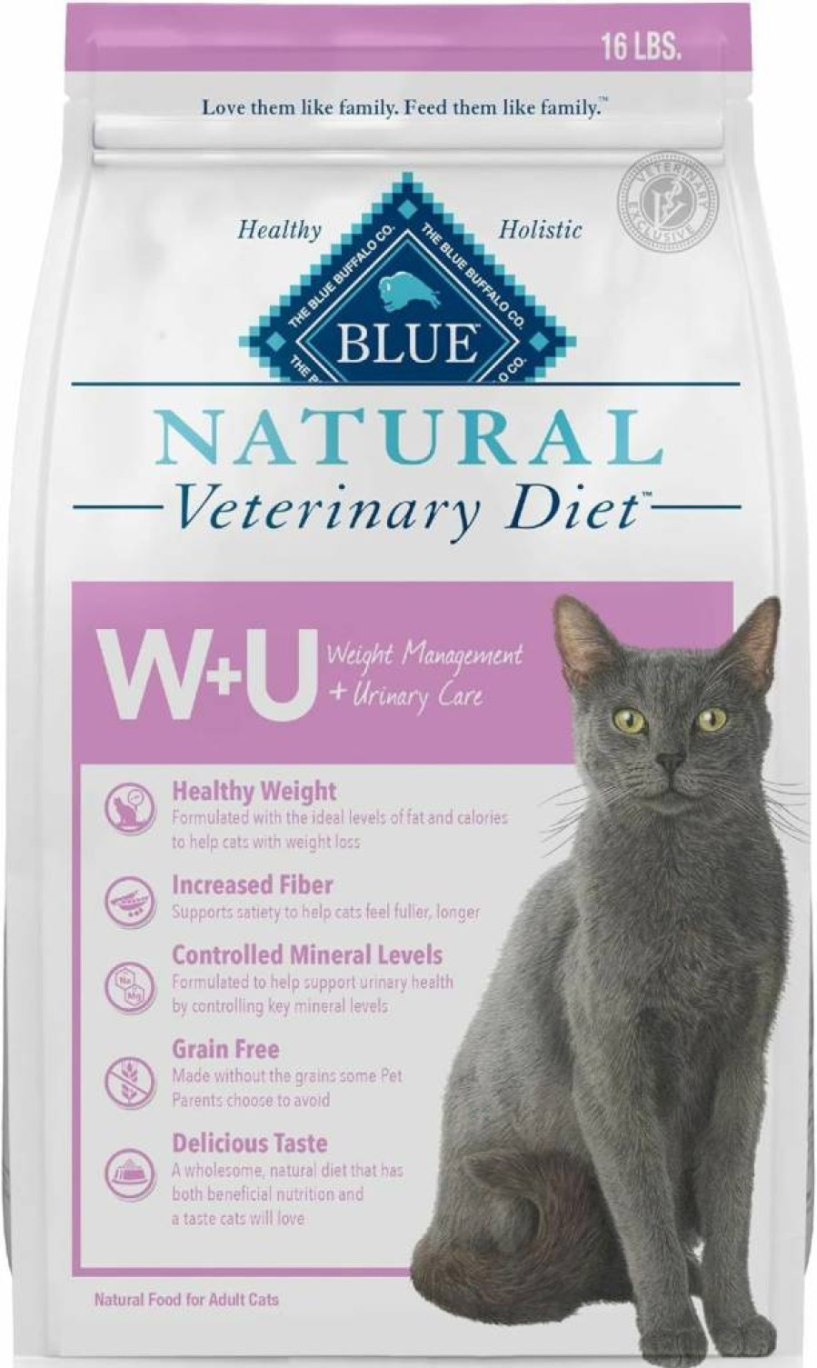 Blue Buffalo W+U Veterinary Diet Dry Cat Food - Weight Management & Urinary Care, Chicken Flavor, 6.5lb Bag (Prescription Required)