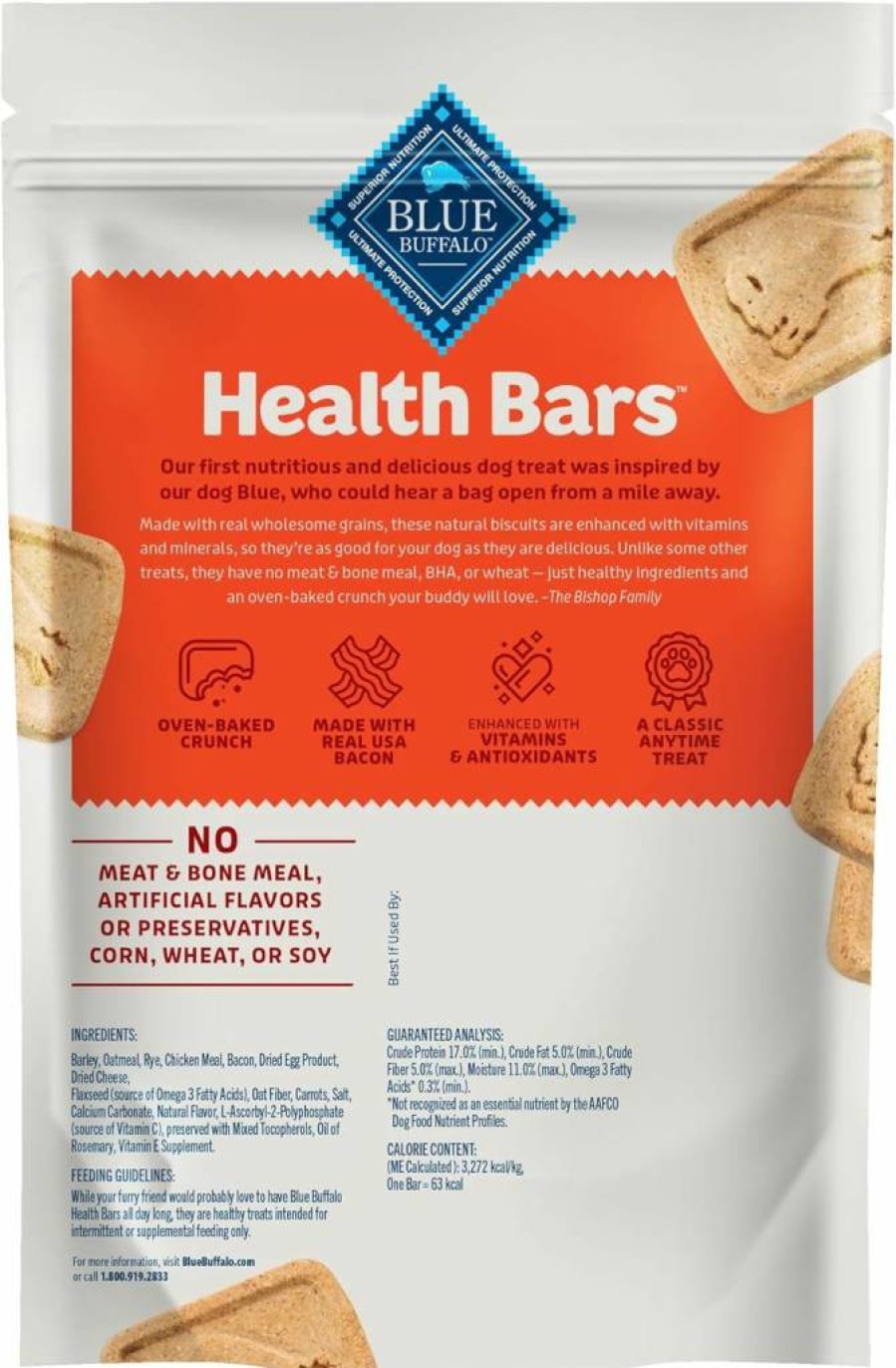 Blue Buffalo Mini Health Bars Crunchy Dog Treats, Oven-Baked Natural Bacon Egg & Cheese Flavor, 2-Pound Box for Small Dogs