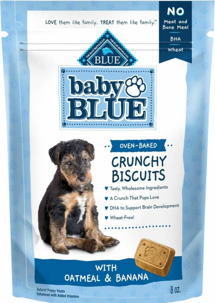 Blue Buffalo Puppy Treats - Natural Oatmeal & Banana Crunchy Biscuits with DHA for Puppies, 8-Oz Bag