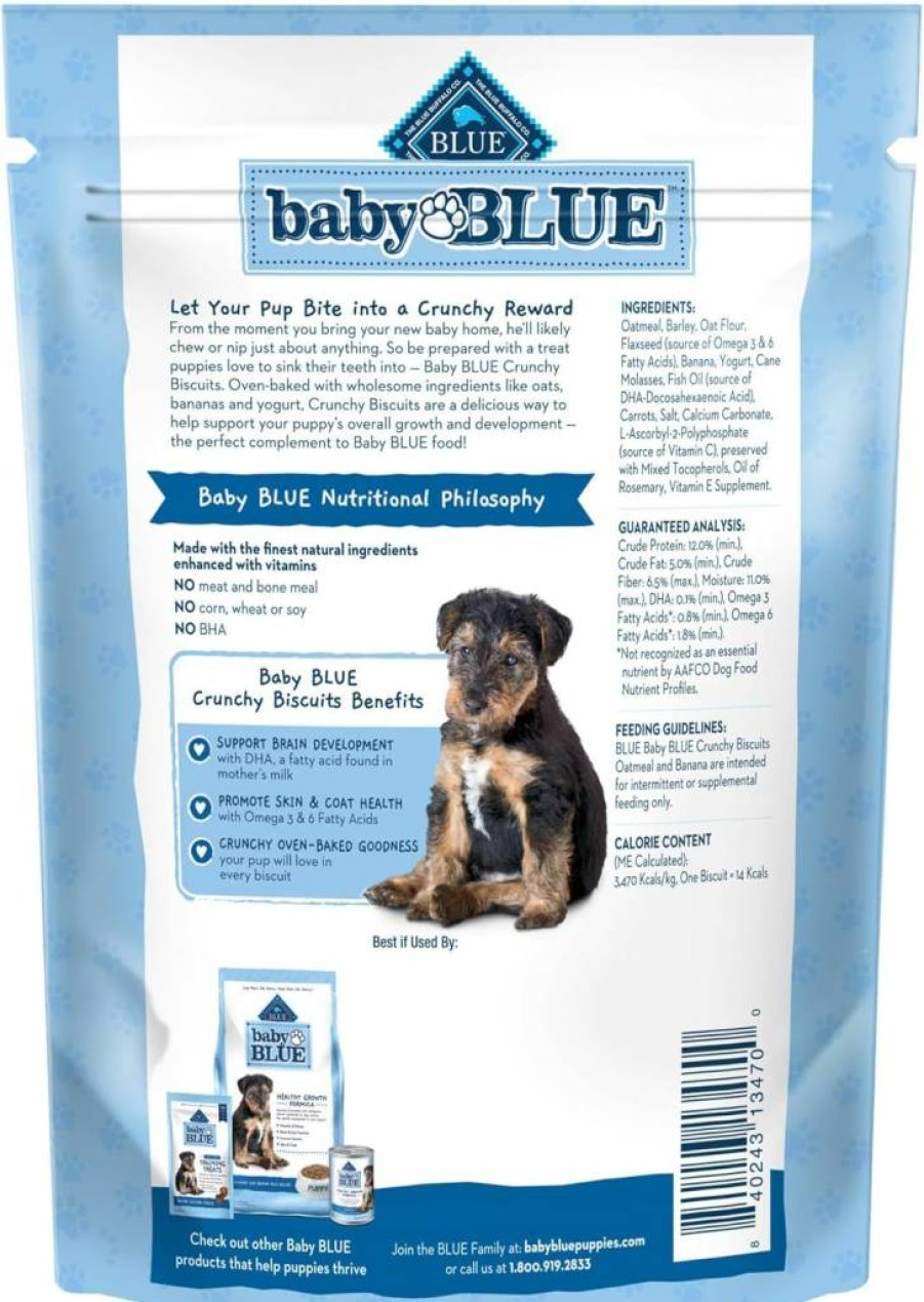 Blue Buffalo Puppy Treats - Natural Oatmeal & Banana Crunchy Biscuits with DHA for Puppies, 8-Oz Bag