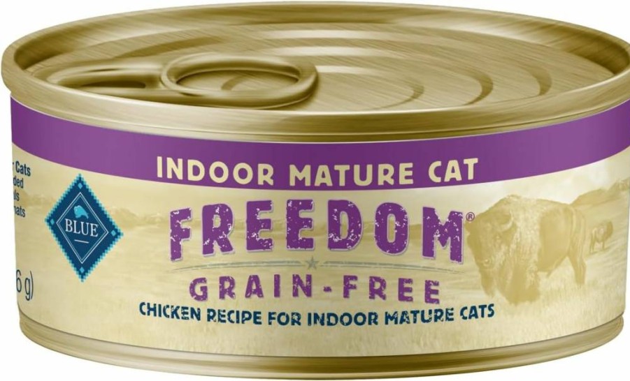 Blue Buffalo Freedom Grain-Free Wet Cat Food for Mature Indoor Cats, Natural Chicken Recipe, 5.5-Oz Cans (24-Pack) – Complete & Balanced Nutrition