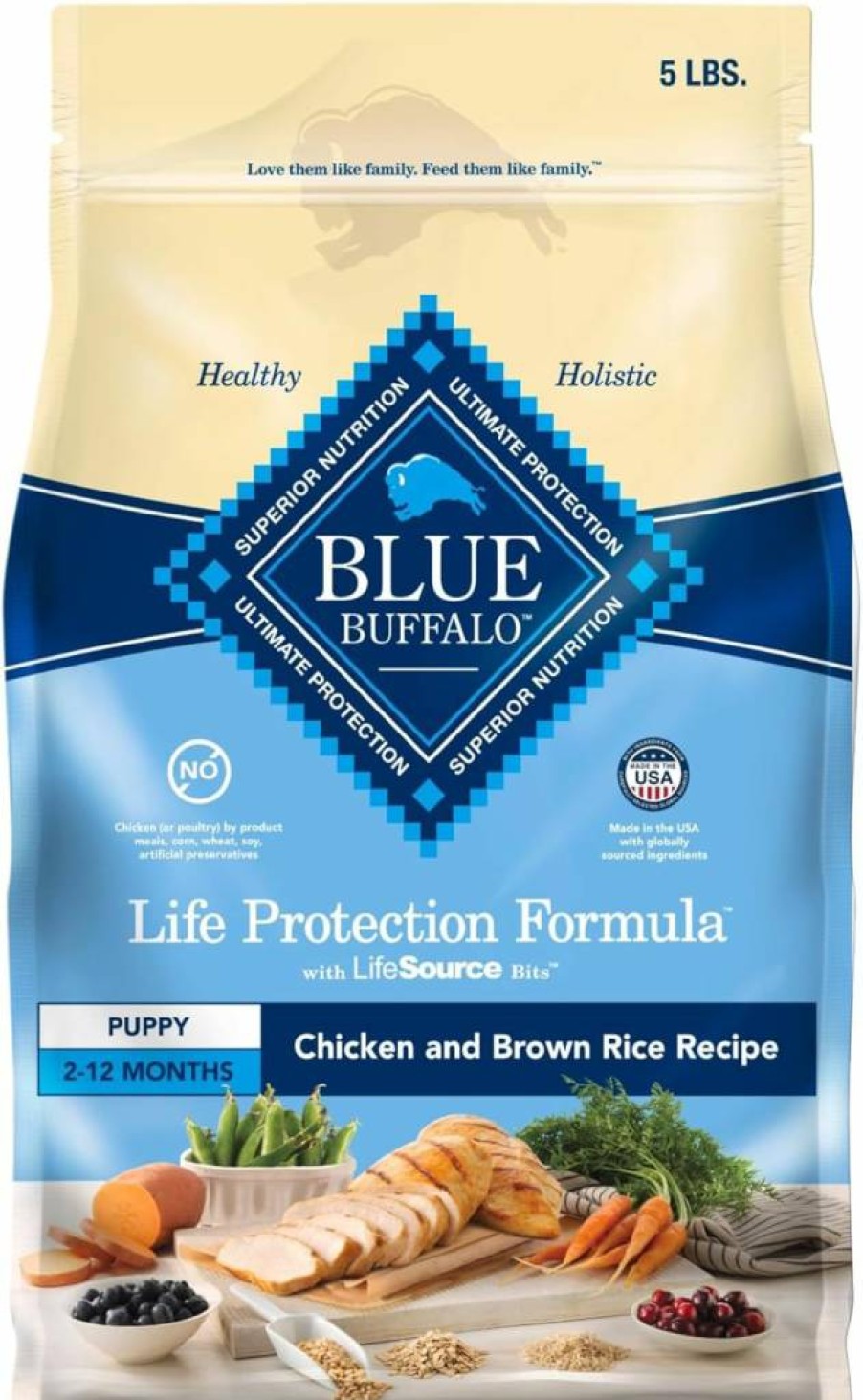 Blue Buffalo Puppy Dry Dog Food - Natural Chicken & Brown Rice Recipe with DHA & ARA, Life Protection Formula, 15 lb Bag