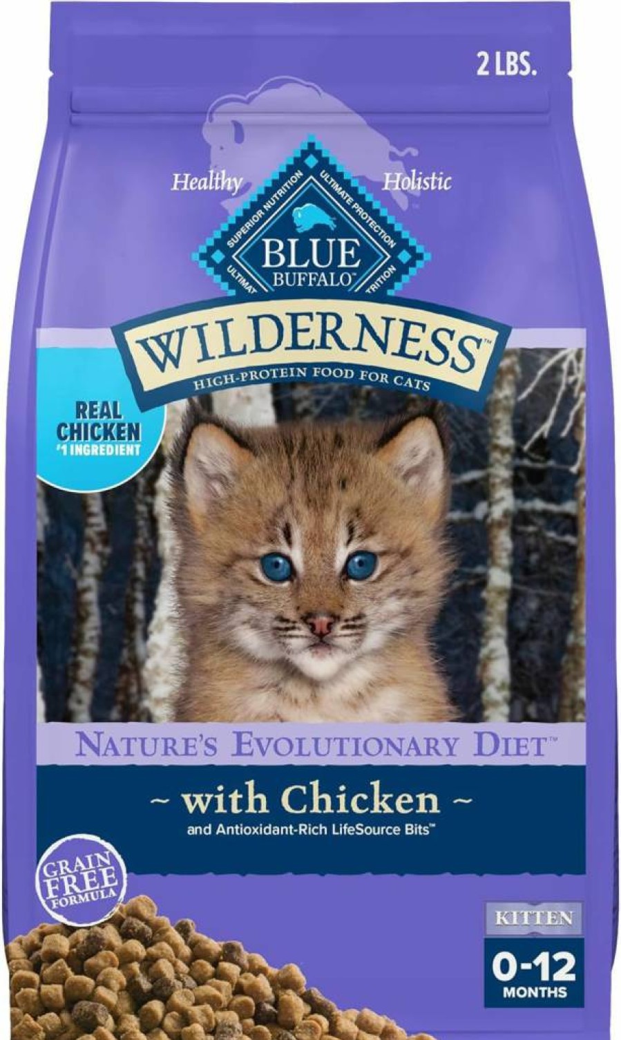 BLUE WILDERNESS High-Protein Chicken Recipe Dry Kitten Food - Grain-Free, Natural Ingredients, 2 lb Bag