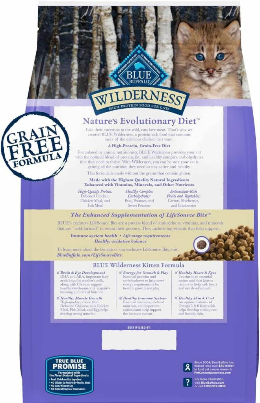 BLUE WILDERNESS High-Protein Chicken Recipe Dry Kitten Food - Grain-Free, Natural Ingredients, 2 lb Bag