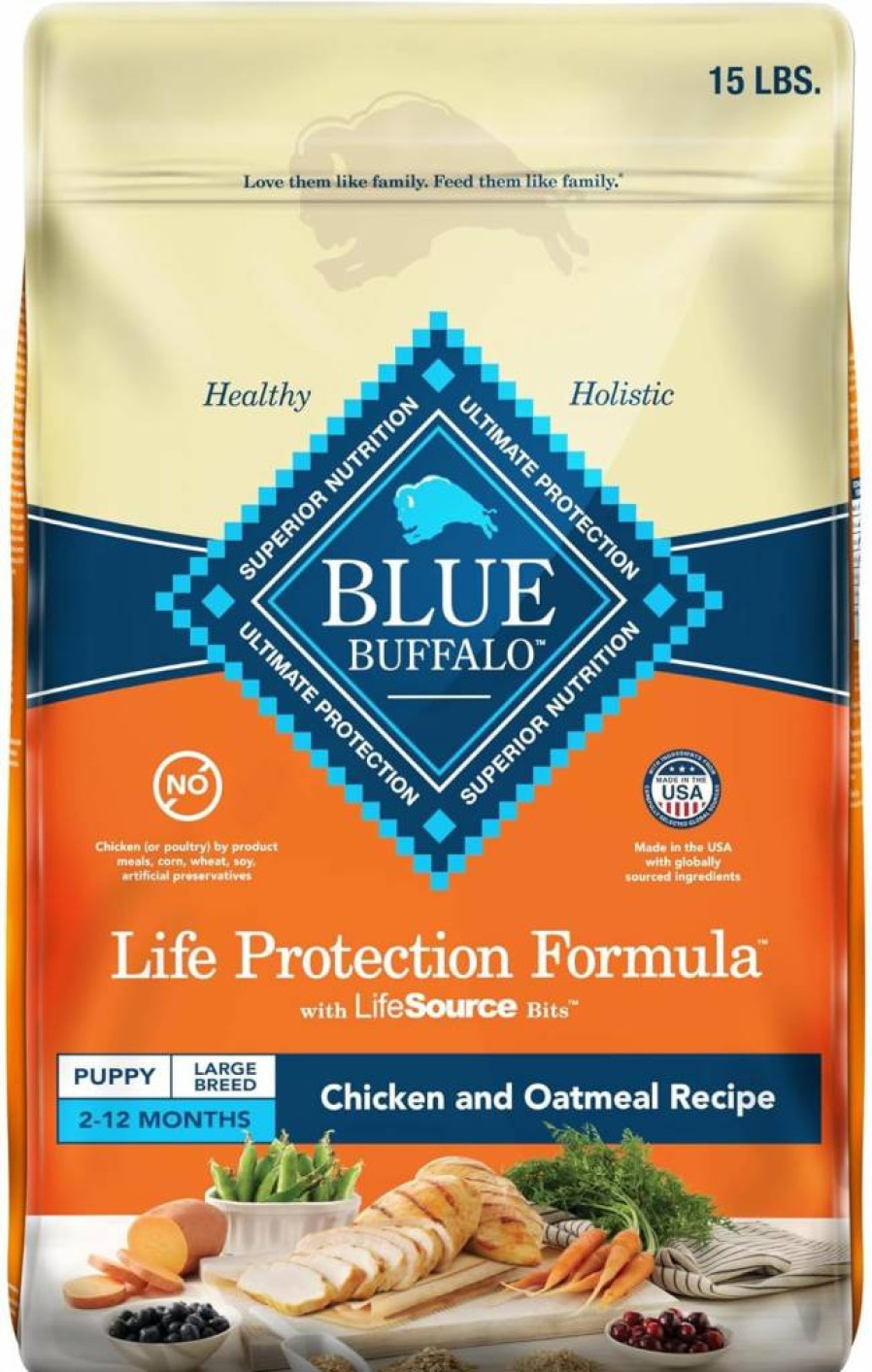Blue Buffalo Life Protection Formula Large Breed Puppy Dry Dog Food - Chicken & Brown Rice Recipe, DHA, Antioxidants, 34lb Bag, Natural Ingredients