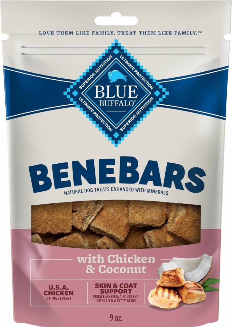 Blue Buffalo Benebars Skin & Coat Support Dog Treats - Natural Chicken & Coconut Flavor, Omega 3 & 6 Fatty Acids, 9-Oz Bag