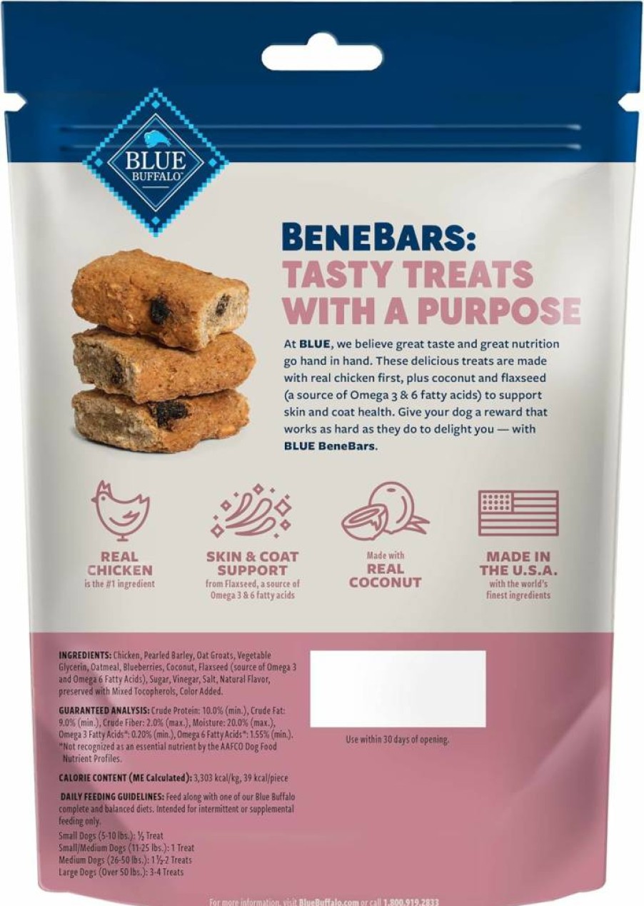 Blue Buffalo Benebars Skin & Coat Support Dog Treats - Natural Chicken & Coconut Flavor, Omega 3 & 6 Fatty Acids, 9-Oz Bag