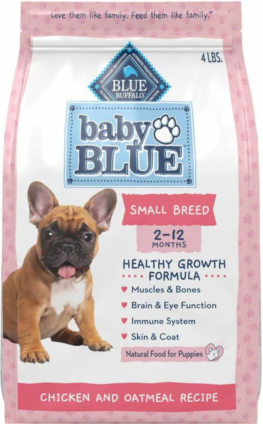 Blue Buffalo Small Breed Puppy Dry Dog Food - Healthy Growth Formula with DHA, Chicken & Oatmeal, 4lb Bag for Optimal Development