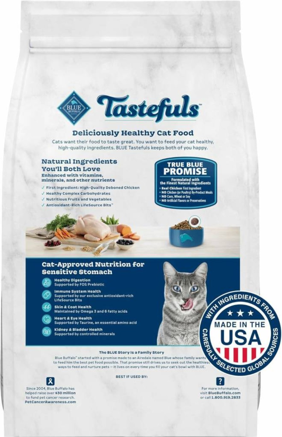 Blue Buffalo Tastefuls Adult Dry Cat Food - Chicken & Brown Rice Recipe, Natural Ingredients, USA Made, 3lb Bag for Indoor Cats