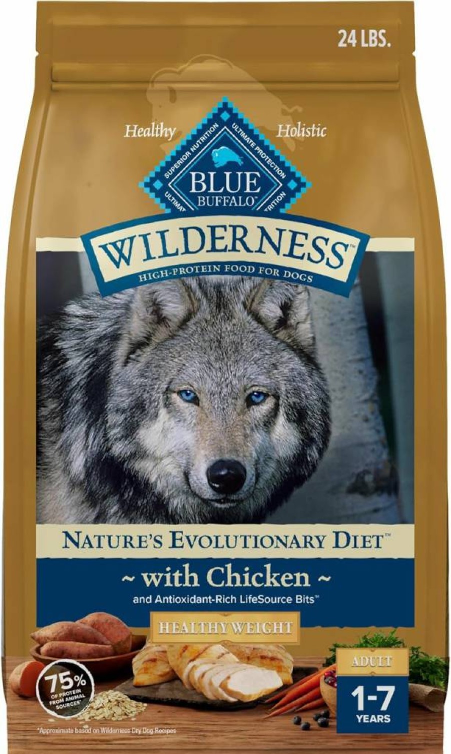 Blue Buffalo Wilderness High-Protein Chicken Recipe Dry Dog Food for Adult Dogs - Healthy Weight Formula, 28lb Bag