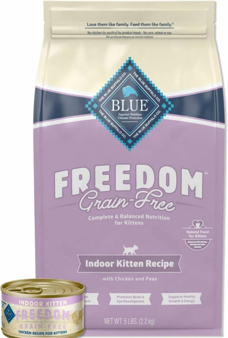 Blue Buffalo Freedom Grain Free Indoor Kitten Food Bundle - Chicken Recipe Dry & Wet Cat Food (5 lb Bag + 24 Pack 3 oz Cans)