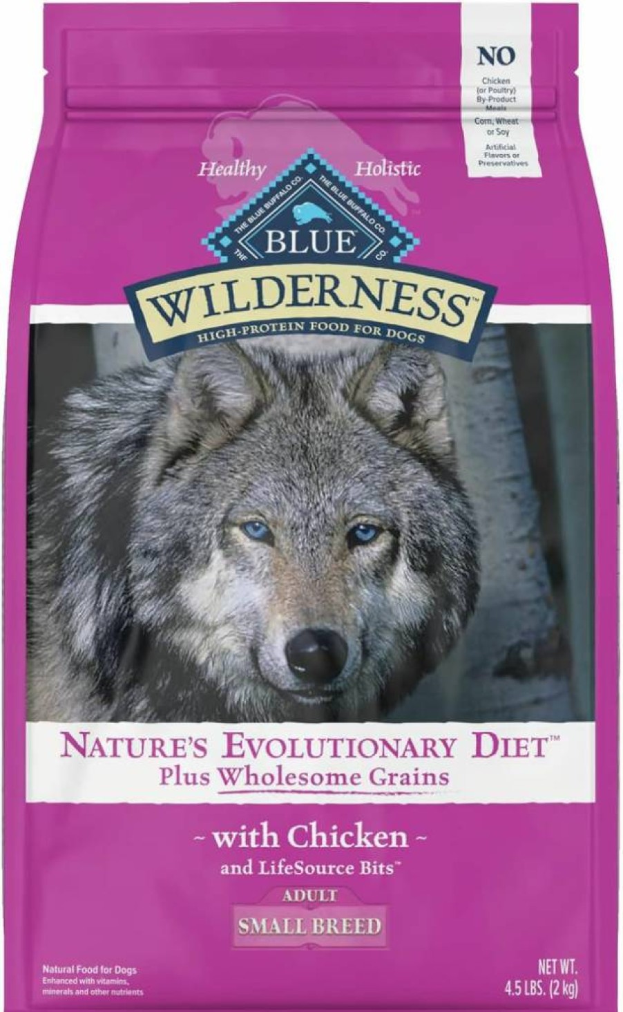 Blue Buffalo Wilderness High Protein Natural Dry Dog Food for Small Breeds, Chicken Recipe with Wholesome Grains, 4.5-Lb Bag