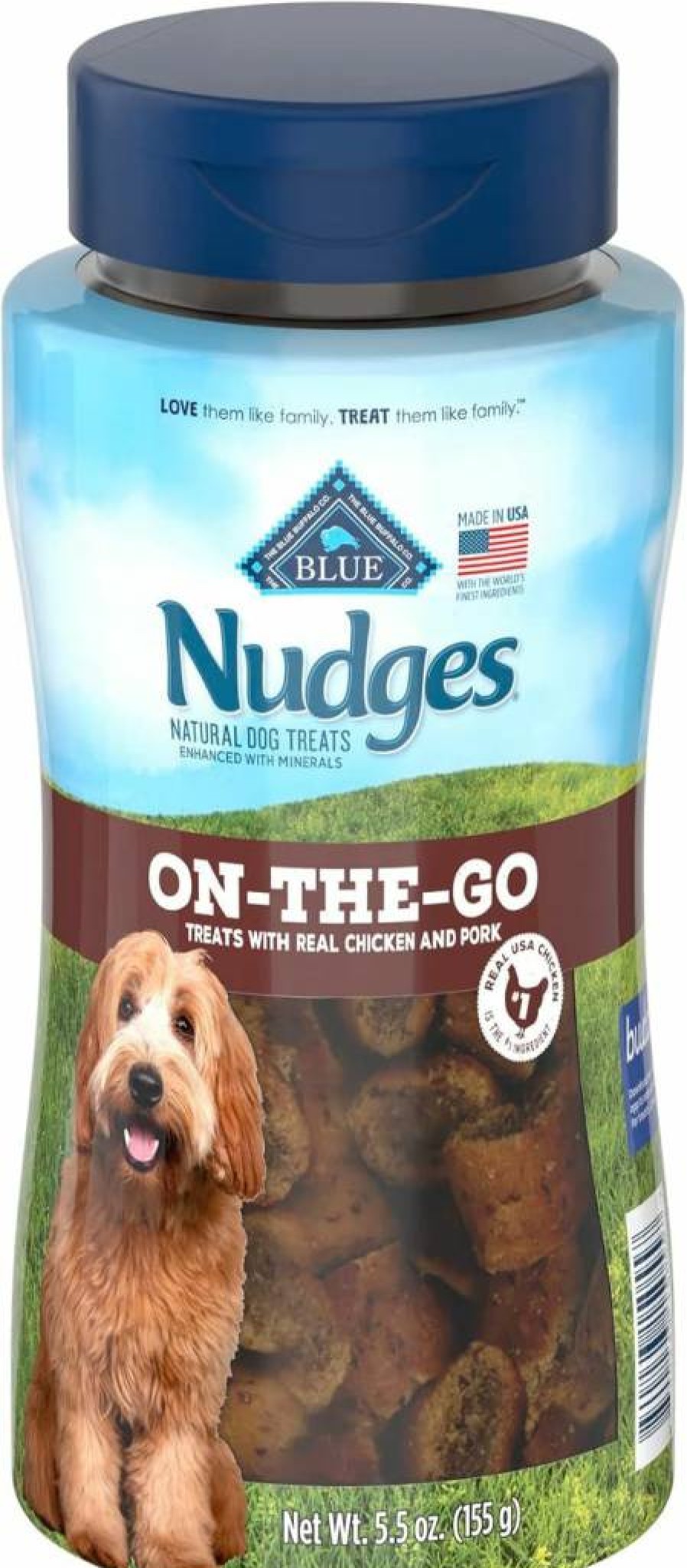 Blue Buffalo Nudges On The Go Natural Dog Treats - Chicken & Pork Flavor, 5.5oz Reusable Container, Healthy Snacks for Dogs