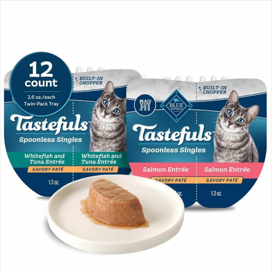 Blue Buffalo Tastefuls Wet Cat Food Pate - Chicken & Turkey Entree, Spoonless Singles Variety Pack, 2.6-Oz Twin-Pack Trays (12 Count)