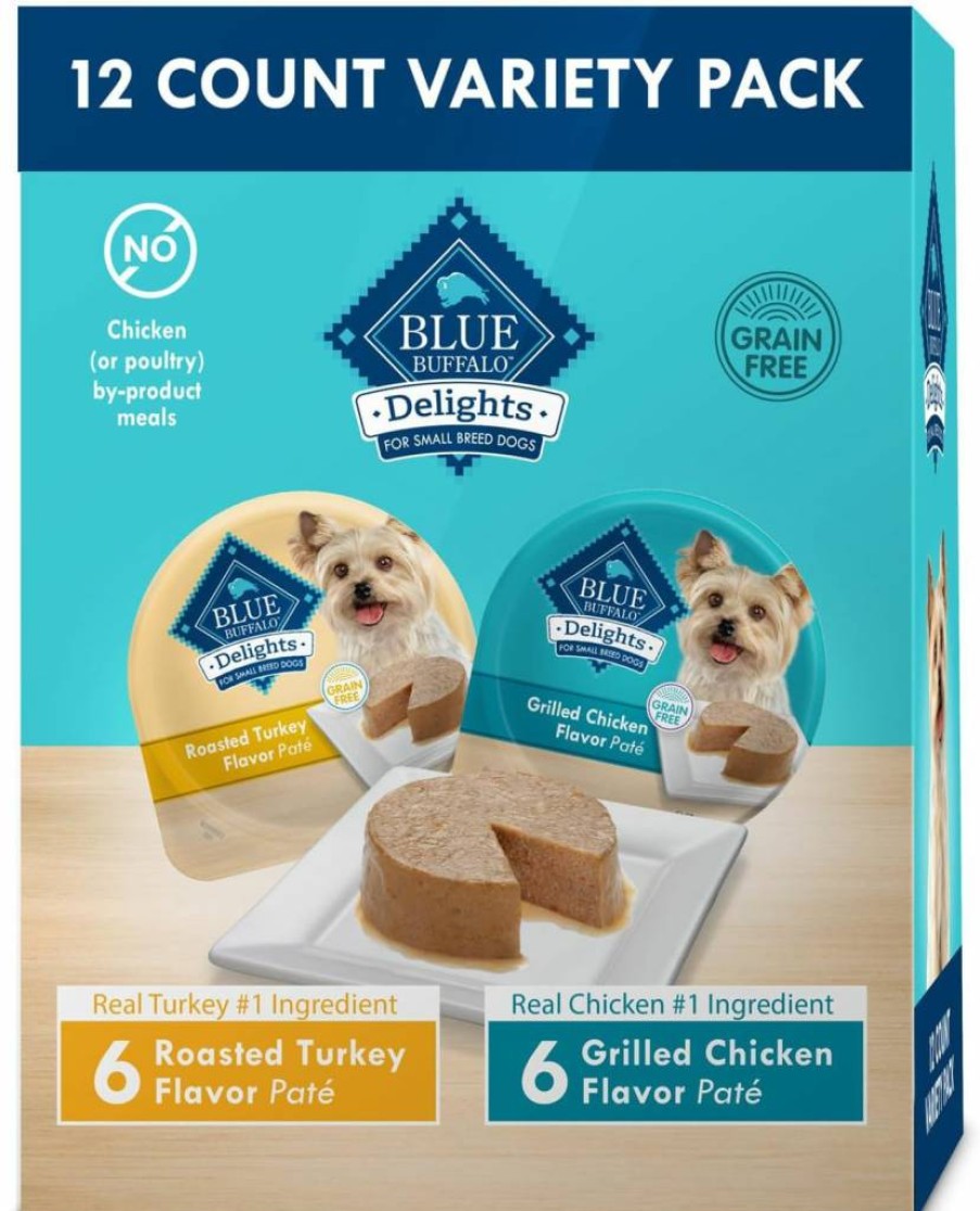 Blue Buffalo Delights Natural Small Breed Wet Dog Food Cups, Pate Style Roasted Turkey in Savory Juice, 3.5-Oz Pack of 12, Adult Dog Food