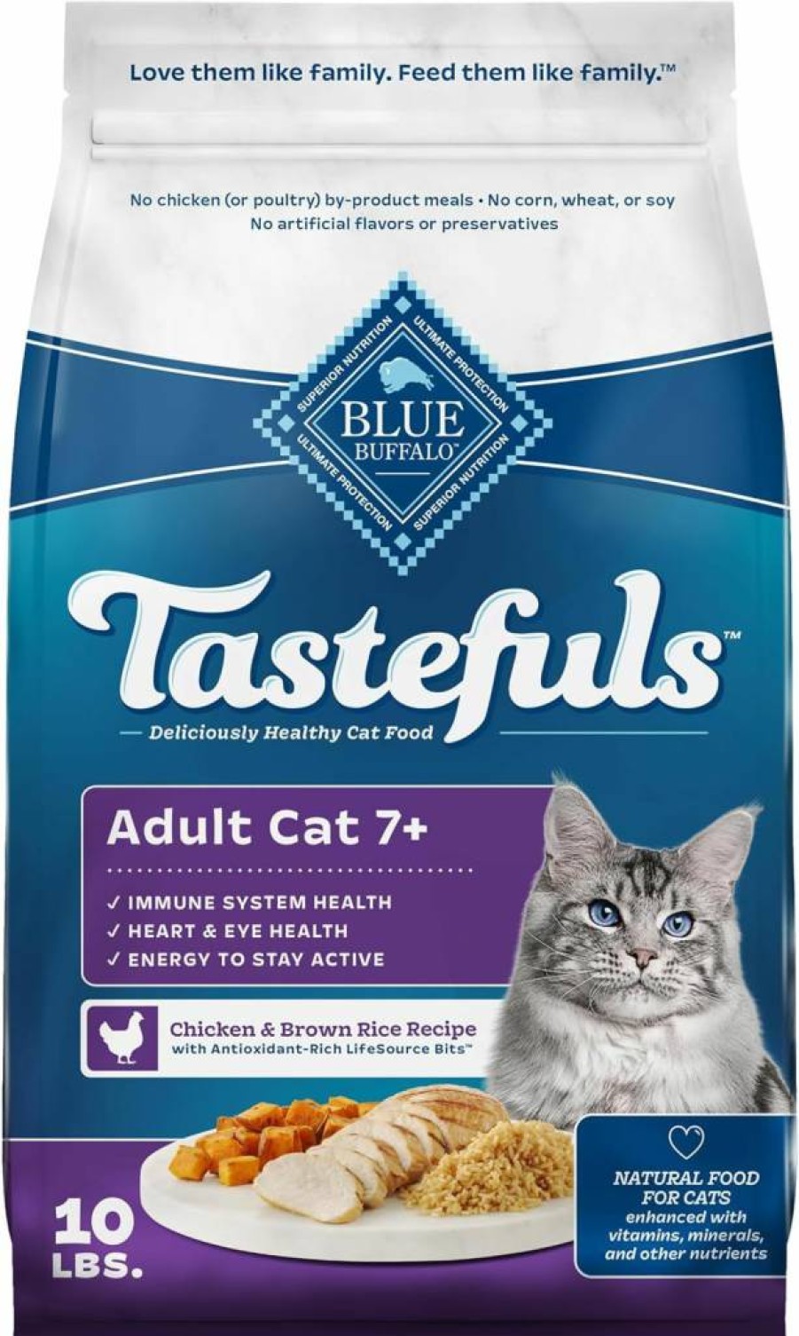 Blue Buffalo Tastefuls Natural Dry Cat Food for Senior Cats 7+ Years, Chicken Recipe, 7 lb Bag