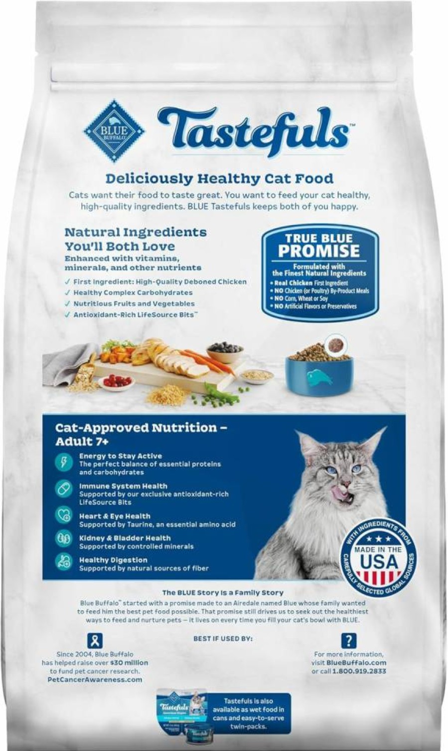 Blue Buffalo Tastefuls Natural Dry Cat Food for Senior Cats 7+ Years, Chicken Recipe, 7 lb Bag