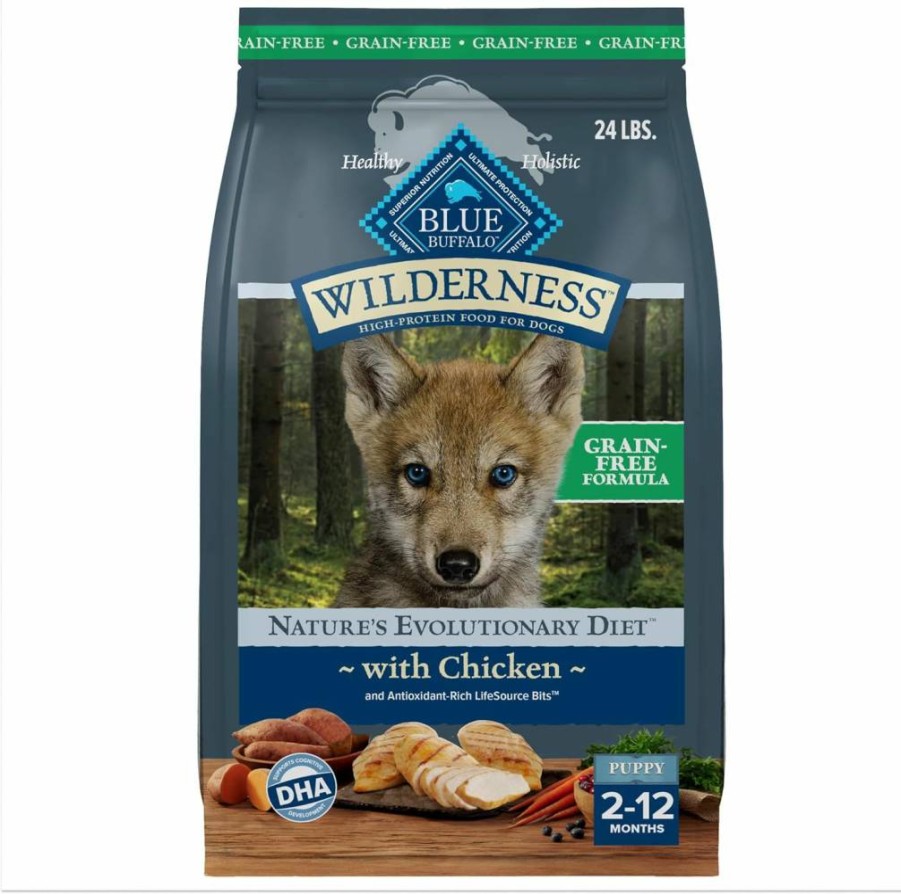 Blue Buffalo Wilderness High-Protein Dry Puppy Food with DHA & Wholesome Grains, Natural Red Meat Recipe, Made in USA, 4.5lb Bag