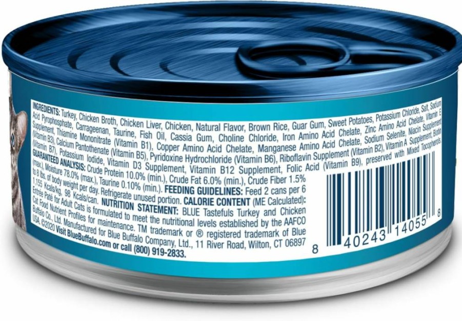 Blue Buffalo Tastefuls Natural Wet Cat Food Pate - Turkey & Chicken Entree, 5.5-Oz Cans (24-Pack)