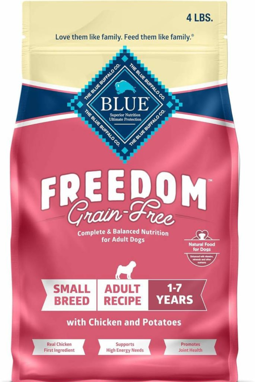 Blue Buffalo Freedom Grain-Free Small Breed Dry Dog Food - Chicken & Potatoes Recipe, High Energy Support, Natural Ingredients, Made in USA, 4-Lb Bag
