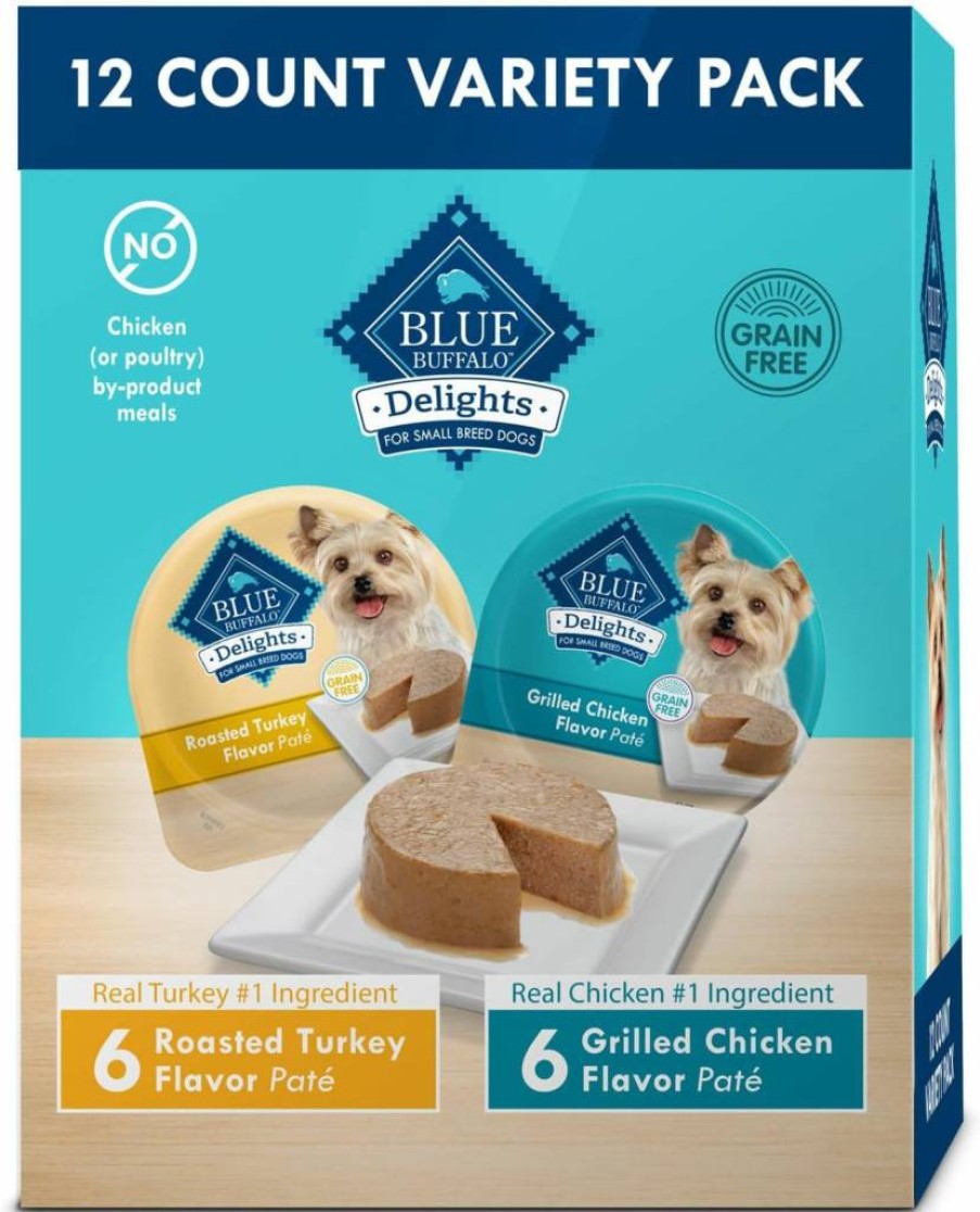 Blue Buffalo Delights Small Breed Wet Dog Food Variety Pack - Roasted Turkey & Grilled Chicken Pate, 3.5-Oz Cups (12 Count)