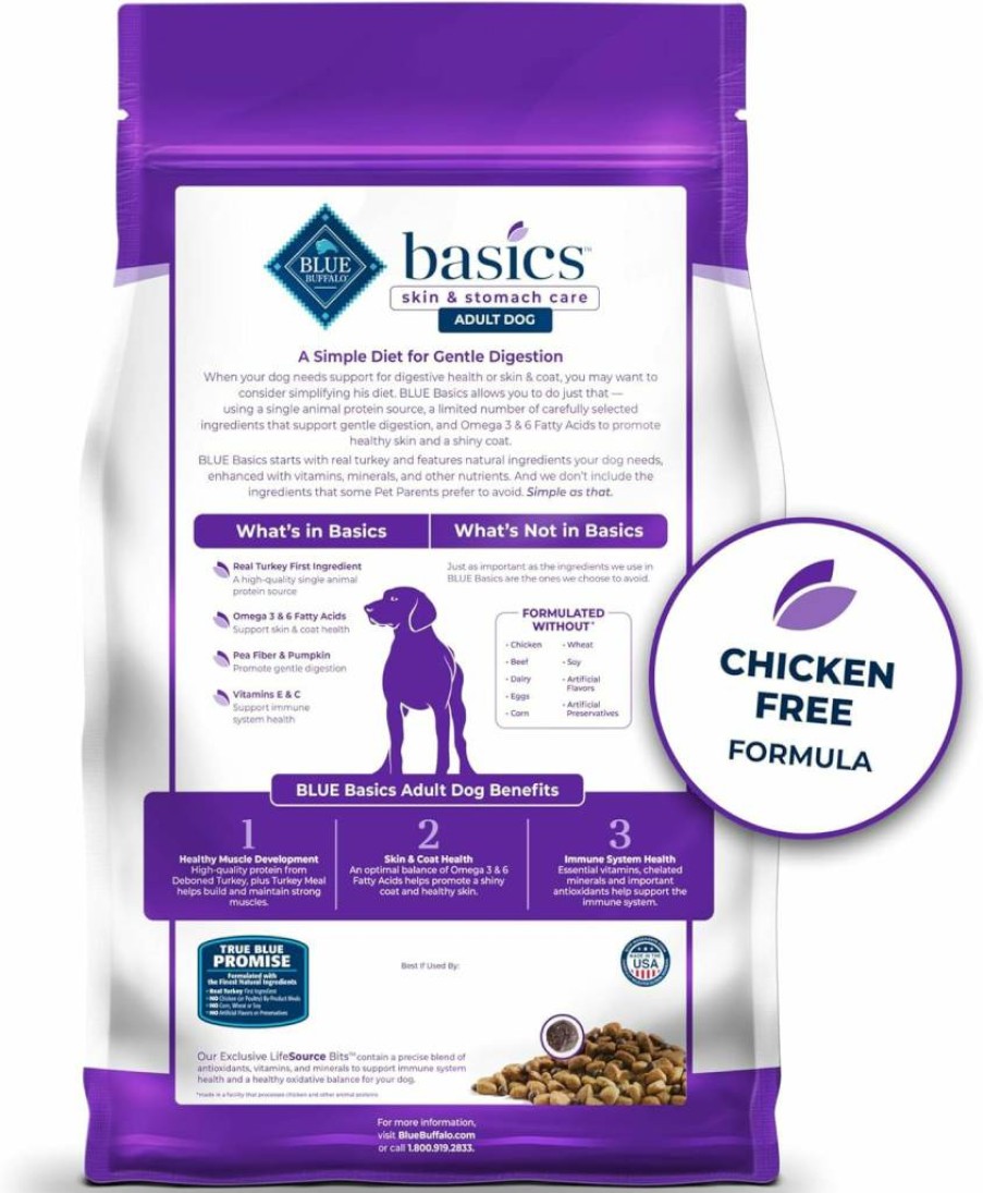 Blue Buffalo Basics Limited Ingredient Diet Adult Dry Dog Food, Salmon Recipe for Skin & Stomach Care, 24-Lb Bag