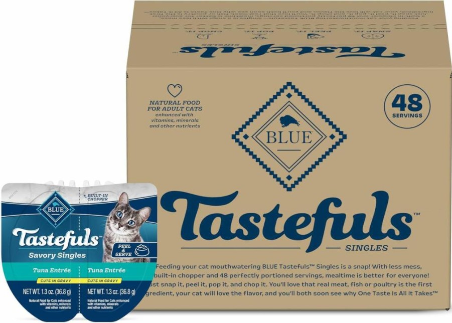 Blue Buffalo Tastefuls Savory Singles Natural Wet Cat Food in Gravy, Salmon Entree, 2.6-Oz Twin-Pack Trays (24 Count) - Grain-Free, High Protein Wet Cat Food for Adult Cats