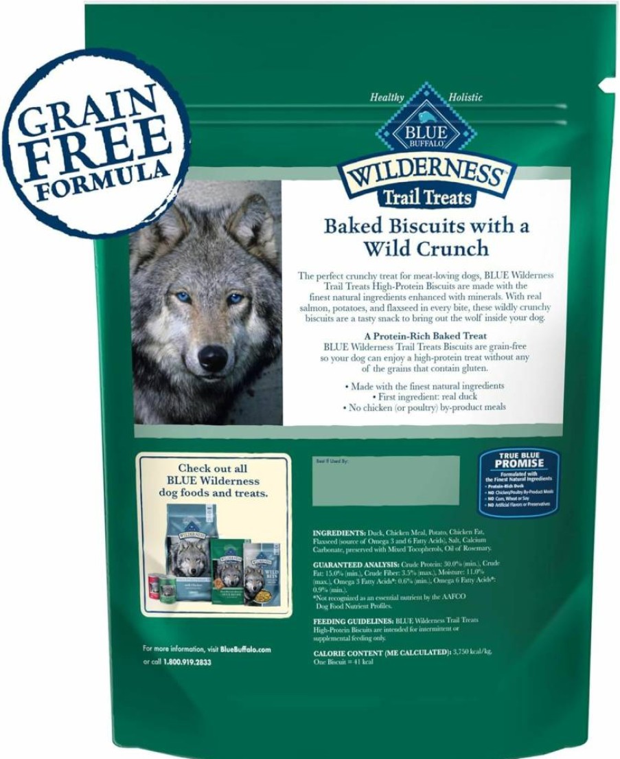 Blue Buffalo Wilderness High Protein Grain-Free Salmon Dog Treats - Crunchy Biscuits, 10oz Bag