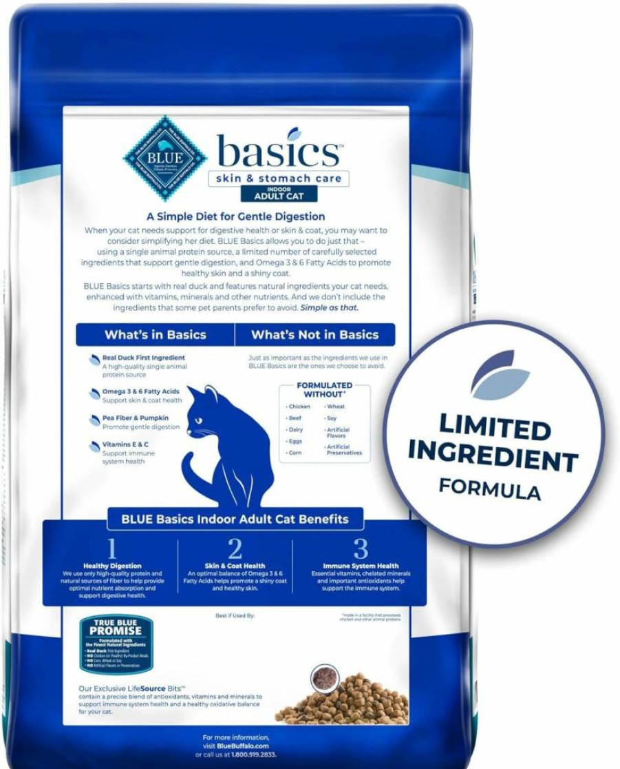 Blue Buffalo Basics Limited Ingredient Grain-Free Dry Cat Food for Indoor Cats - Skin & Stomach Care, Whitefish & Potato Recipe, 5lb Bag