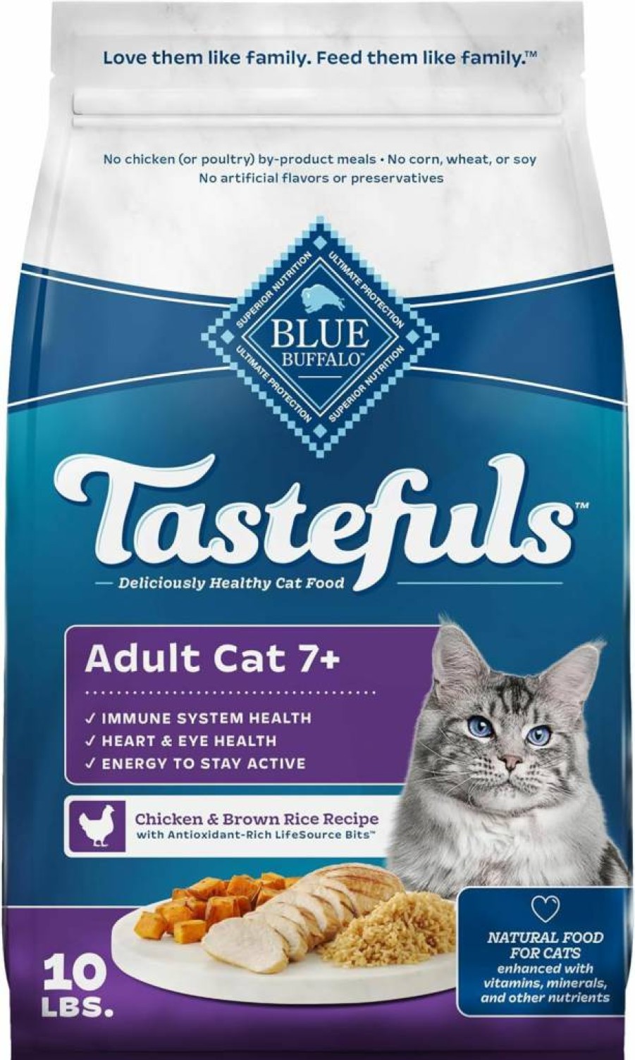 Blue Buffalo Tastefuls Mature Dry Cat Food for Senior Cats 7+ | Natural Chicken & Brown Rice Recipe | USA Made | 3-Lb Bag