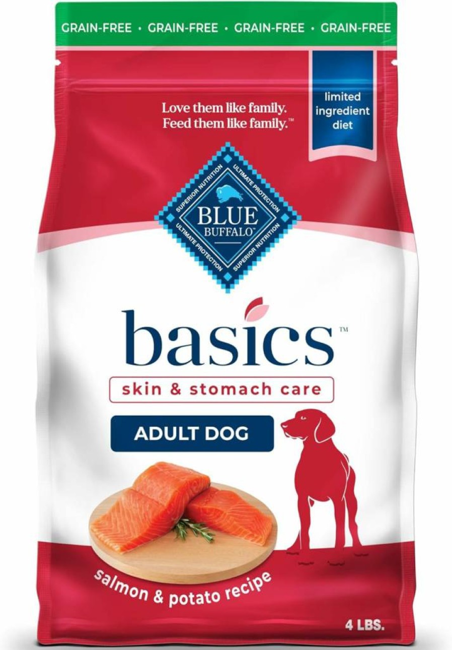 Blue Buffalo Basics Limited Ingredient Grain-Free Adult Dry Dog Food - Salmon Recipe for Skin & Stomach Care, 4lb Bag