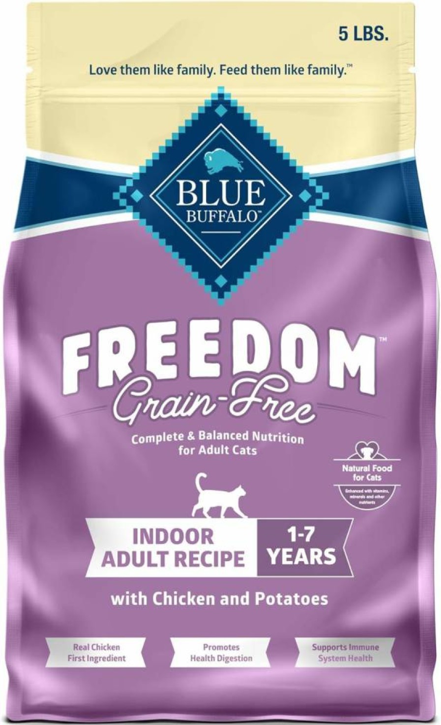 Blue Buffalo Freedom Grain-Free Adult Dry Cat Food, Natural Chicken Recipe for Indoor Cats, 5-Lb Bag - Complete & Balanced Nutrition