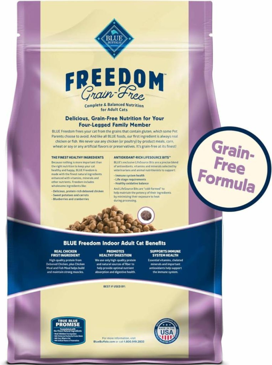 Blue Buffalo Freedom Grain-Free Adult Dry Cat Food, Natural Chicken Recipe for Indoor Cats, 5-Lb Bag - Complete & Balanced Nutrition
